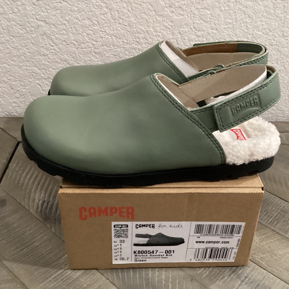 CAMPER Kids' Brutus Faux Fur Slingback Mule, size US 1/EU 33